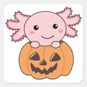 Pumpkin Axolotl liebt süße Tiere zu Halloween Quadratischer Aufkleber