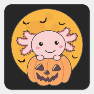 Pumpkin Axolotl liebt süße Tiere zu Halloween Quadratischer Aufkleber