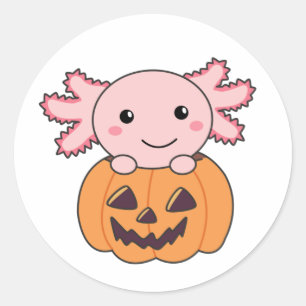 Pumpkin Axolotl liebt süße Tiere zu Halloween Runder Aufkleber