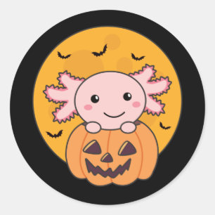 Pumpkin Axolotl liebt süße Tiere zu Halloween Runder Aufkleber