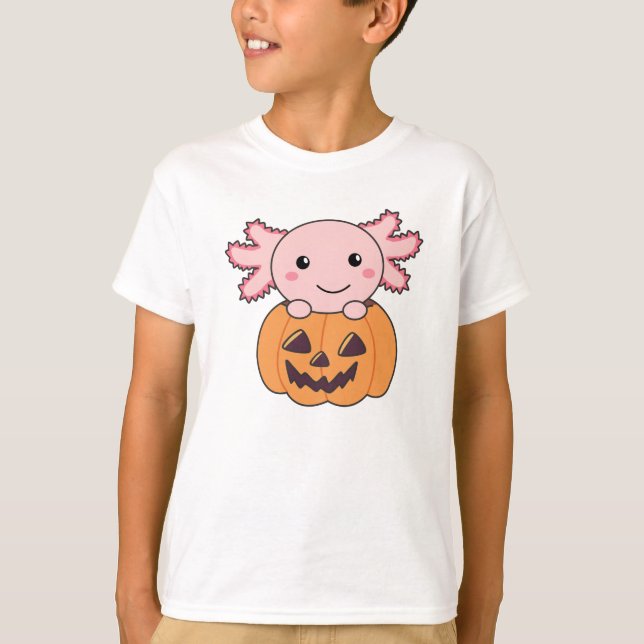 Pumpkin Axolotl liebt süße Tiere zu Halloween T-Shirt (Vorderseite)