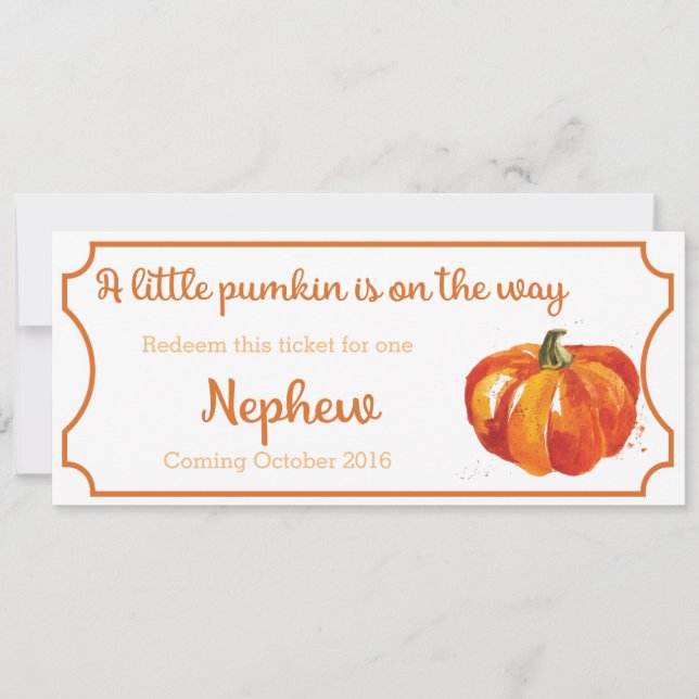 Pumpkin Baby Announcement Ticket Newphew Ankündigung (Vorderseite)