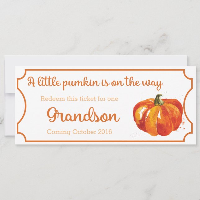 Pumpkin Baby Announctions Ticket Grandson Ankündigung (Vorderseite)