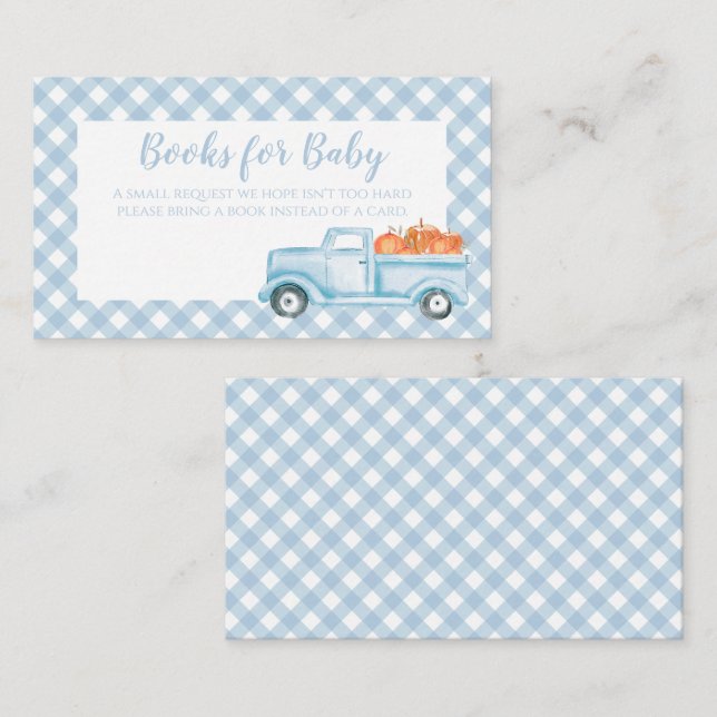 Pumpkin Baby Dusche Blue Kariert Truck Book Anfrag Begleitkarte (Vorne/Hinten)