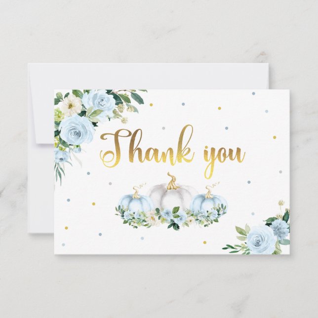 Pumpkin Baby Dusche Boy Fall Blue Pumpkin Dankeskarte (Vorderseite)