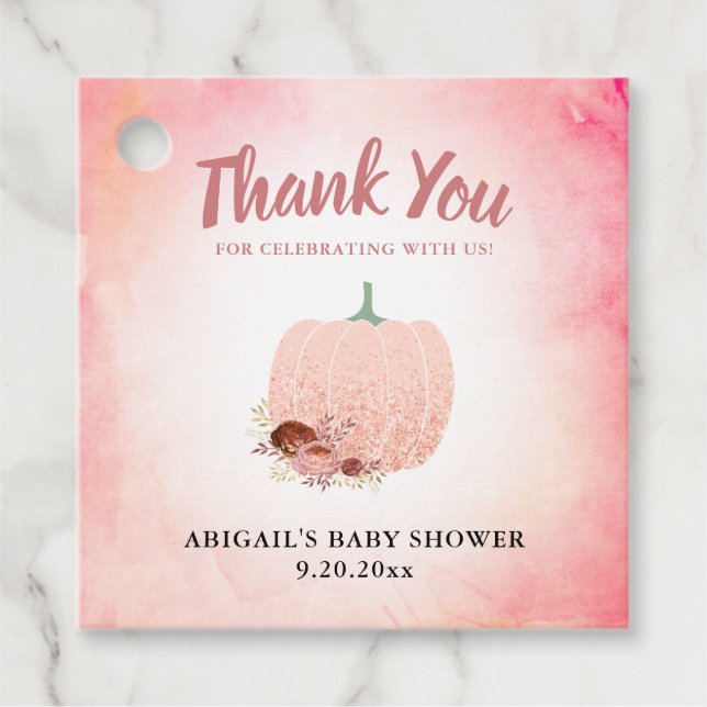 Pumpkin Baby Dusche Danke Glitzer Geschenkanhänger (Vorderseite)