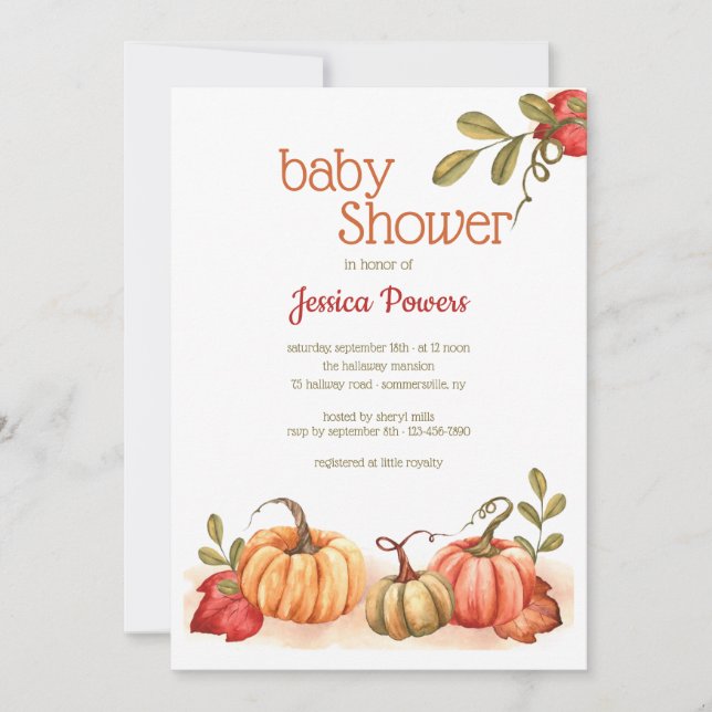 Pumpkin Baby Dusche Einladung (Vorderseite)