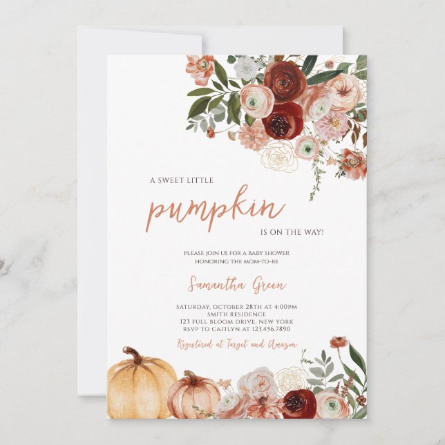 Pumpkin Baby Dusche Einladung (Vorderseite)