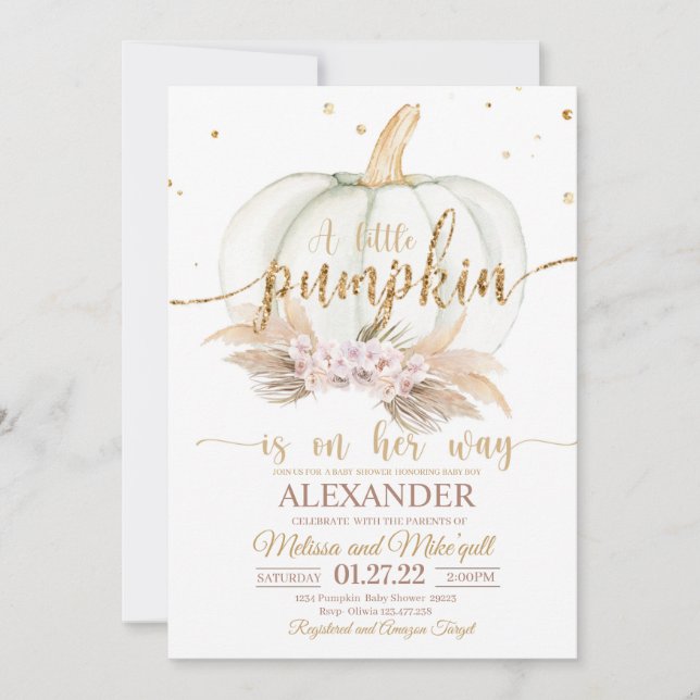 Pumpkin Baby Dusche Einladung Boho pampas Bhemia (Vorderseite)