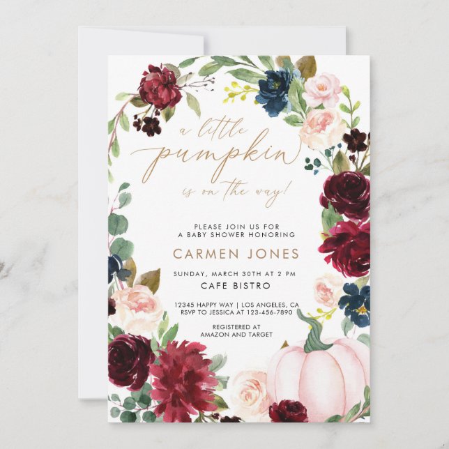 Pumpkin Baby-Dusche Einladung Herbst Herbst Blüte (Vorderseite)