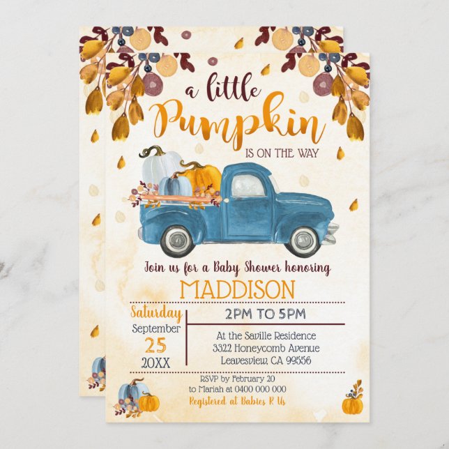 Pumpkin Baby Dusche Einladung Truck Pumpkins Boy