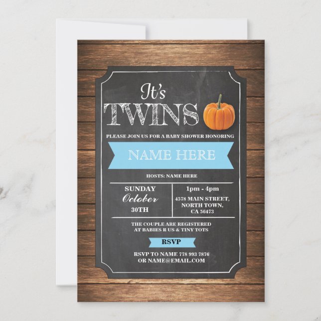 Pumpkin Baby Dusche Es ist Boy Twins Party Invite Einladung (Vorderseite)