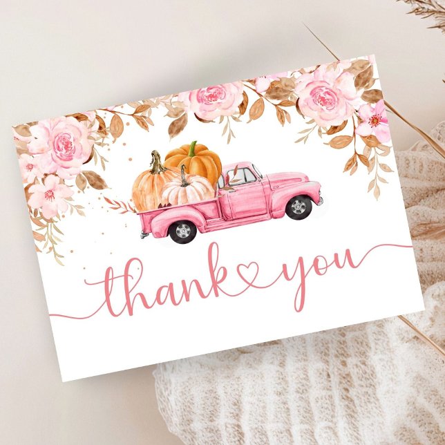 Pumpkin Baby Dusche Fall Pink Truck Vielen Dank Begleitkarte (Von Creator hochgeladen)