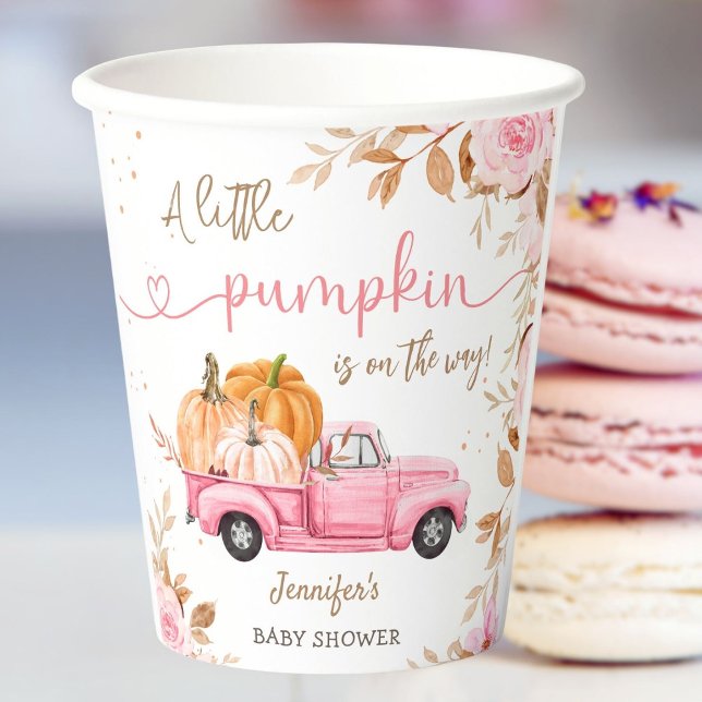 Pumpkin Baby Dusche Fall rosa LKW Papier Pappbecher (Von Creator hochgeladen)