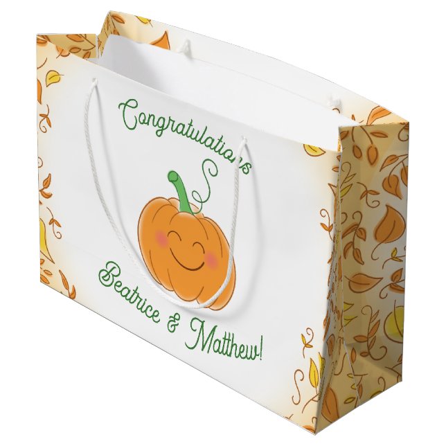 Pumpkin Baby Dusche Niedlicher Fall Große Geschenktüte (Rückseite Schrägansicht)