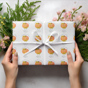 Pumpkin Baby Dusche Orangefarbenes weißes Schleifp Geschenkpapier