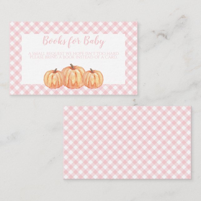 Pumpkin Baby Dusche Rosa Karierte Bücher für Baby Begleitkarte (Vorne/Hinten)