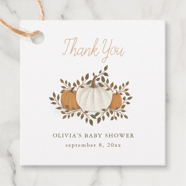 Pumpkin Baby Dusche Rustic Orange Vielen Dank Geschenkanhänger (Vorderseite)