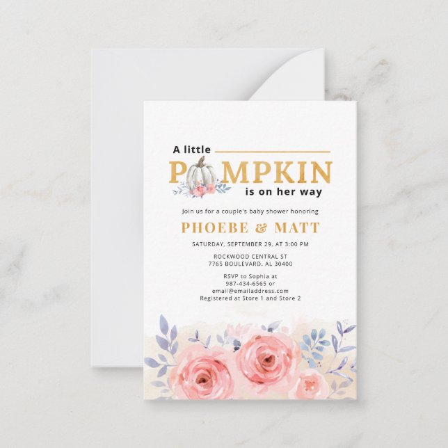 Pumpkin Baby Dusche Wasserfarbe Lilac Pink Rose Mitteilungskarte (Vorderseite)