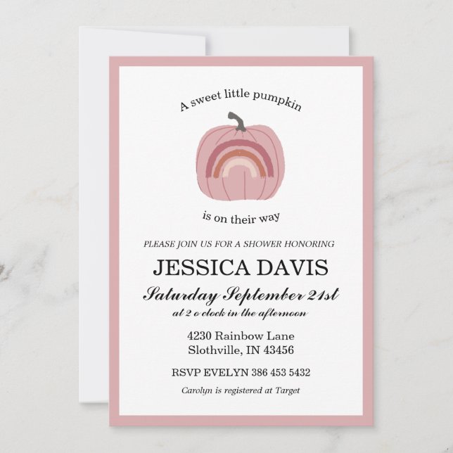 Pumpkin Baby Girl Babydusche Einladung (Vorderseite)
