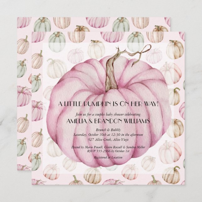 Pumpkin Baby Girl Duwer Einladungen (Vorne/Hinten)