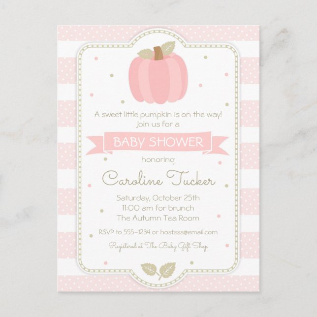 Pumpkin Baby Girl Pink Baby Dusche Einladung Postkarte (Vorderseite)