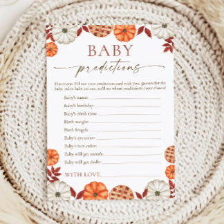 Pumpkin Baby Predictions Baby Shower Game Hinweiskarte