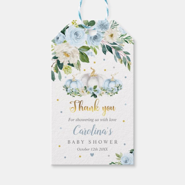 Pumpkin Baby Showboy Fall Blue Pumpkin Gefallen Geschenkanhänger (Vorderseite)