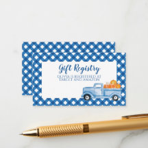 Pumpkin Baby Shower blue Plaid Truck Gift Registry