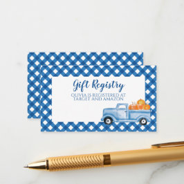 Pumpkin Baby Shower blue Plaid Truck Gift Registry Begleitkarte