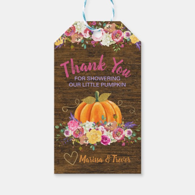 Pumpkin, Baby SHower Danke Tag, Gefallen Tag, Geschenkanhänger (Vorderseite)