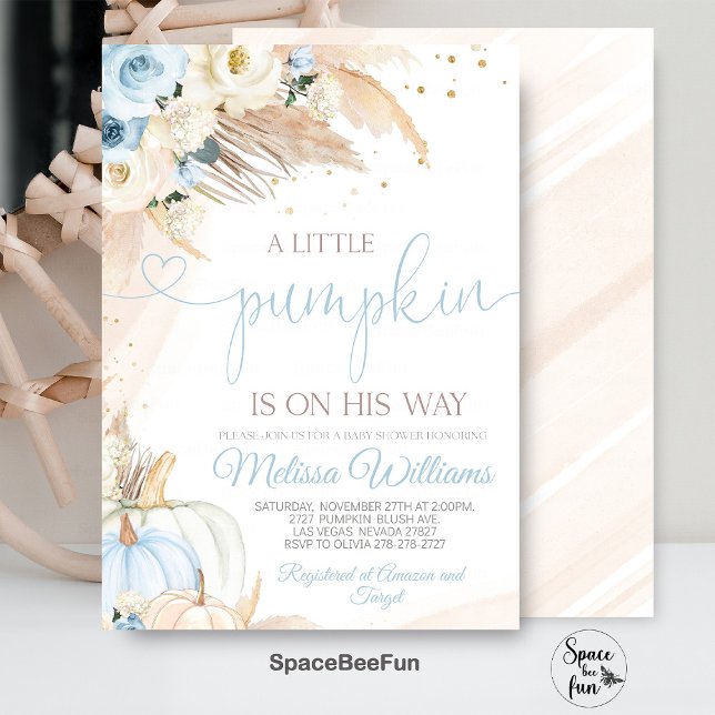 Pumpkin Baby Shower Einladung Boy Boho Pampas (Pumpkin Baby Shower Invitation Girl, Boho Pampas Little Pumpkin Shower Invites, Fall Autumn )