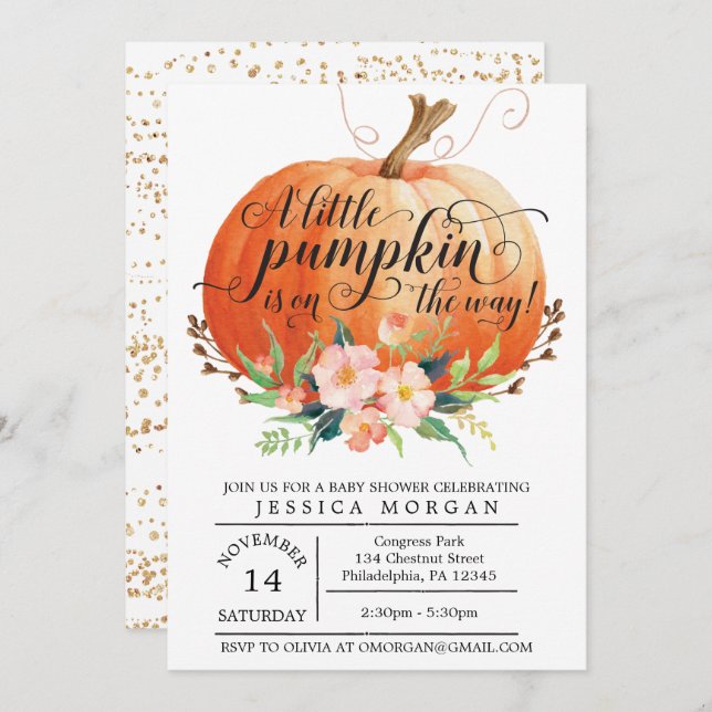 Pumpkin Baby Shower Einladung - Fall Baby Dusche (Vorne/Hinten)