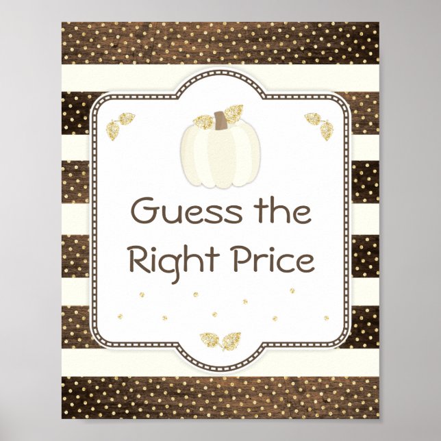 Pumpkin Baby Shower Guess Price Game, Holz Elfenbe Poster (Vorne)