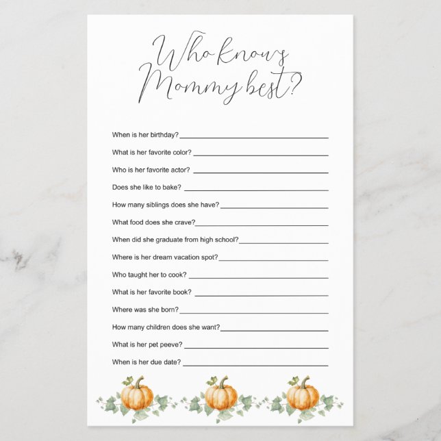 Pumpkin Baby Shower kennt Mommy Best Game Flyer (Vorne)