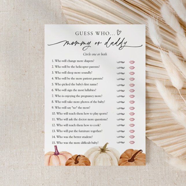 Pumpkin Baby Shower Mommy oder Daddy Game Card Einladung (Von Creator hochgeladen)