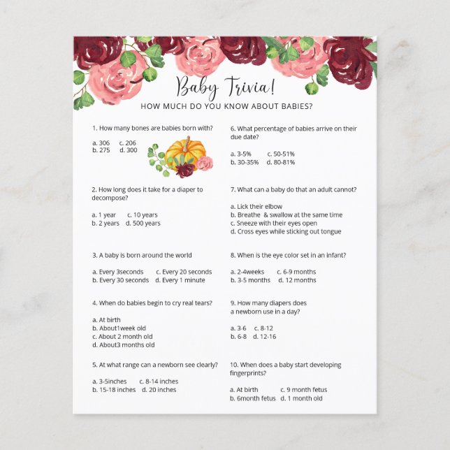 Pumpkin Baby Trivia | Baby Showspiel (Vorderseite)