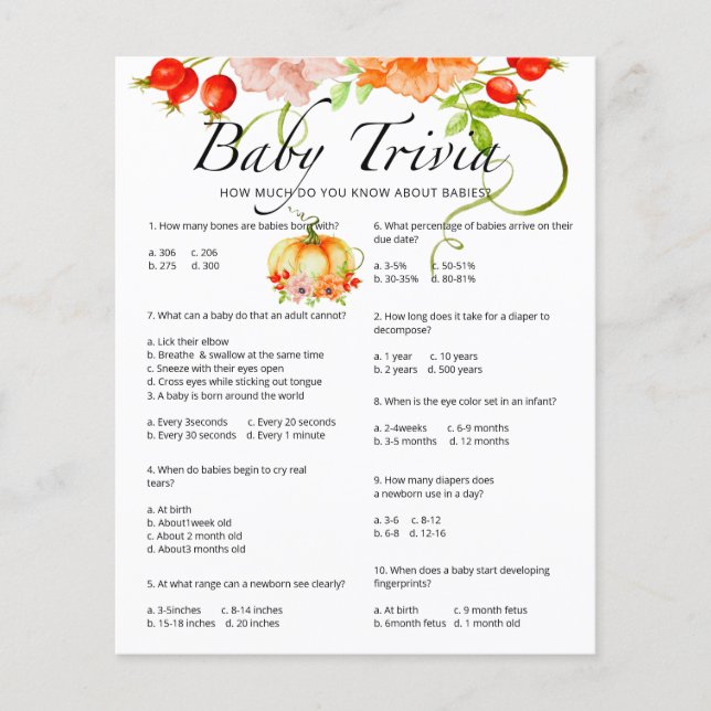 Pumpkin Baby Trivia Baby Showspiel (Vorderseite)