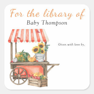 Pumpkin-Babydusche - Buchzeichen für die Bibliothe Quadratischer Aufkleber