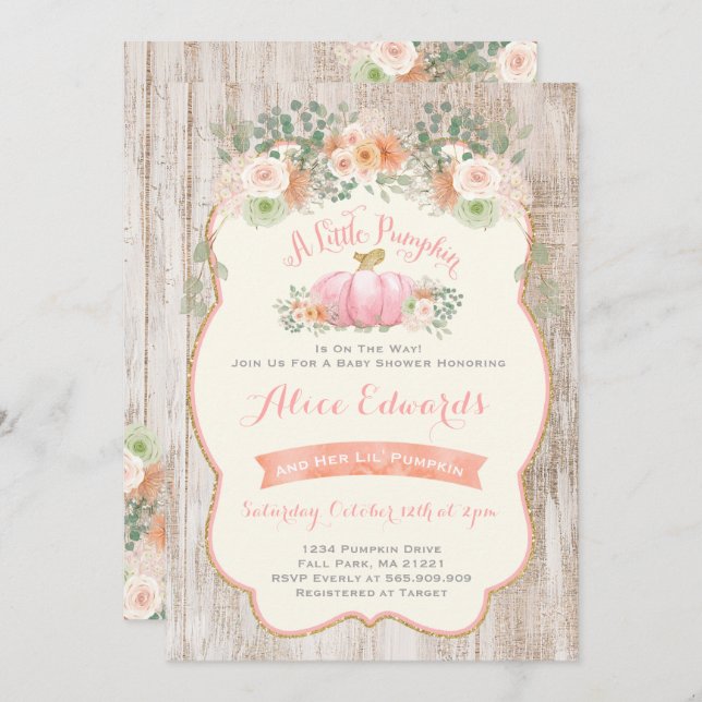 Pumpkin Babydusche Einladung Rustic Pumpkin (Vorne/Hinten)