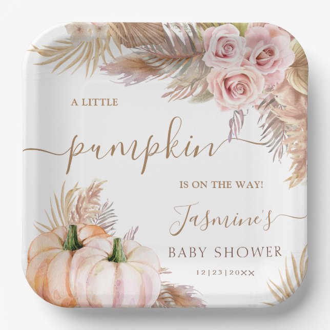 Pumpkin Babydusche Pink Girl Floral Herbst Herbst Pappteller (Vorderseite)