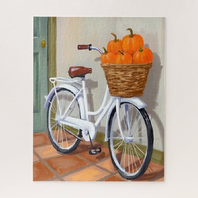 Pumpkin Basket Bicycle Fall Watercolor Puzzle (Vertikal)