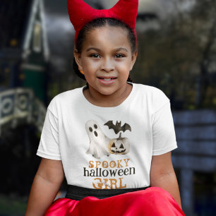 Pumpkin Bat Ghost Spooky Halloween Girl T-Shirt