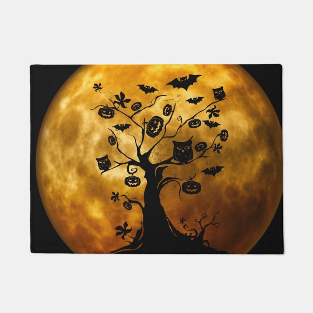 Pumpkin, Bat, Owl und Orange Moon Fußmatte (Vorderseite)