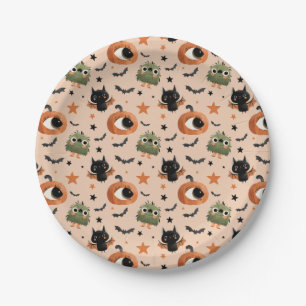 Pumpkin Bat Stars Muster Whimsisches Halloween Pappteller