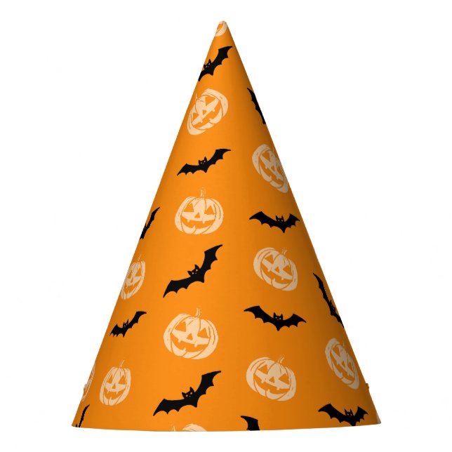 Pumpkin Bat Trick oder Treat Orange Muster Partyhütchen (Vorderseite)