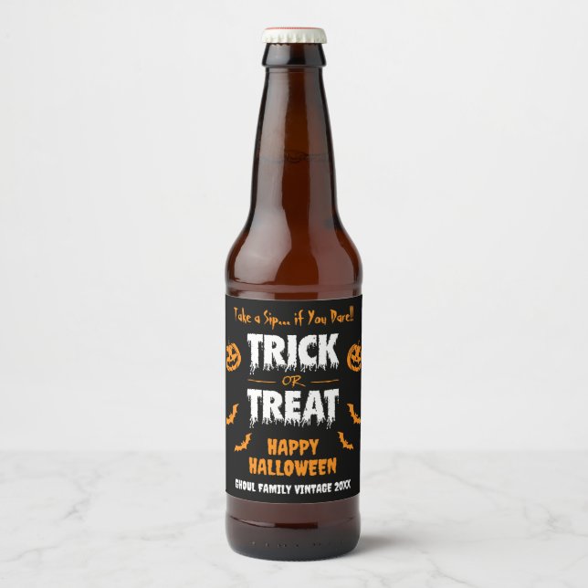 Pumpkin Bat Trick oder Treat Party Dark Bierflaschenetikett (Vorderseite)