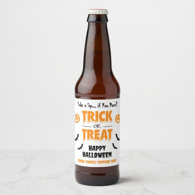 Pumpkin Bat Trick oder Treat Party Light Bierflaschenetikett (Vorderseite)