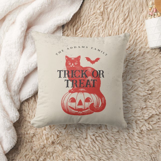 Pumpkin Bat und Cat Trick oder Treat Halloween Kissen (Decke)