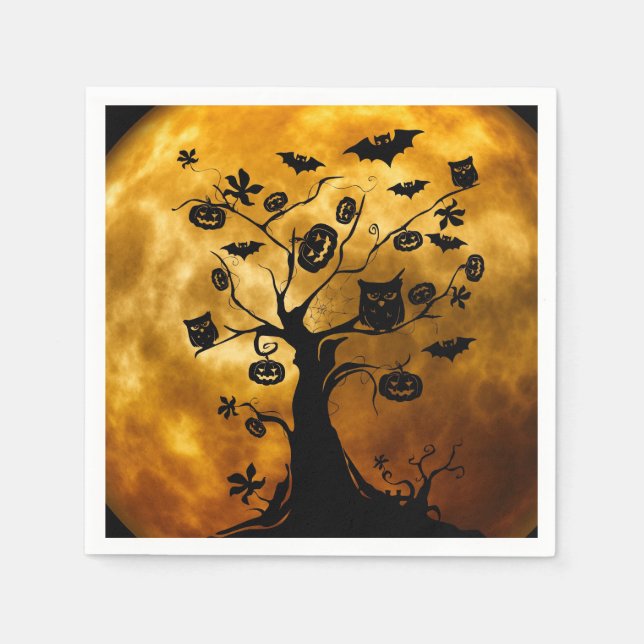 Pumpkin, Bat und Owl Halloween Papier Napkin Serviette (Vorderseite)